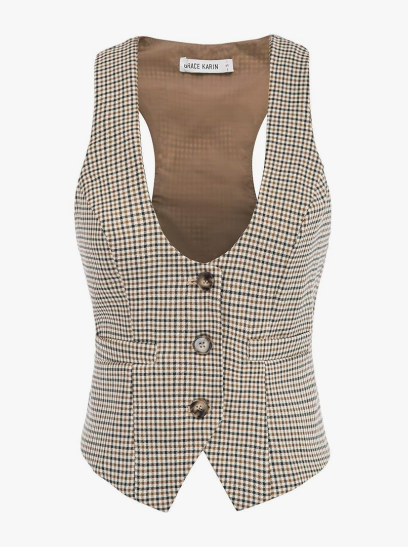 GRACE KARIN Womens Vest Top 2025 Trendy Academia Steampunk Waistcoat Racerback Vest Blazer, Size S/M