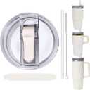 Replacement Leak Proof Tumbler FLIP Lid With Straw - Fit For Stanley ProTour Quencher and Quencher H2.0 20oz,30oz Tumbler (Cream-A, 20oz and 30oz)