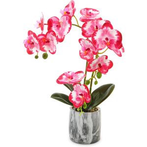 Red Pink Fake Orchids Flowers in Pot Bendable Faux Orchids Artificial Flowers Washable Silk Orchid Phalaenopsis Decor for Home Wedding Table Centerpiece Bathroom Office