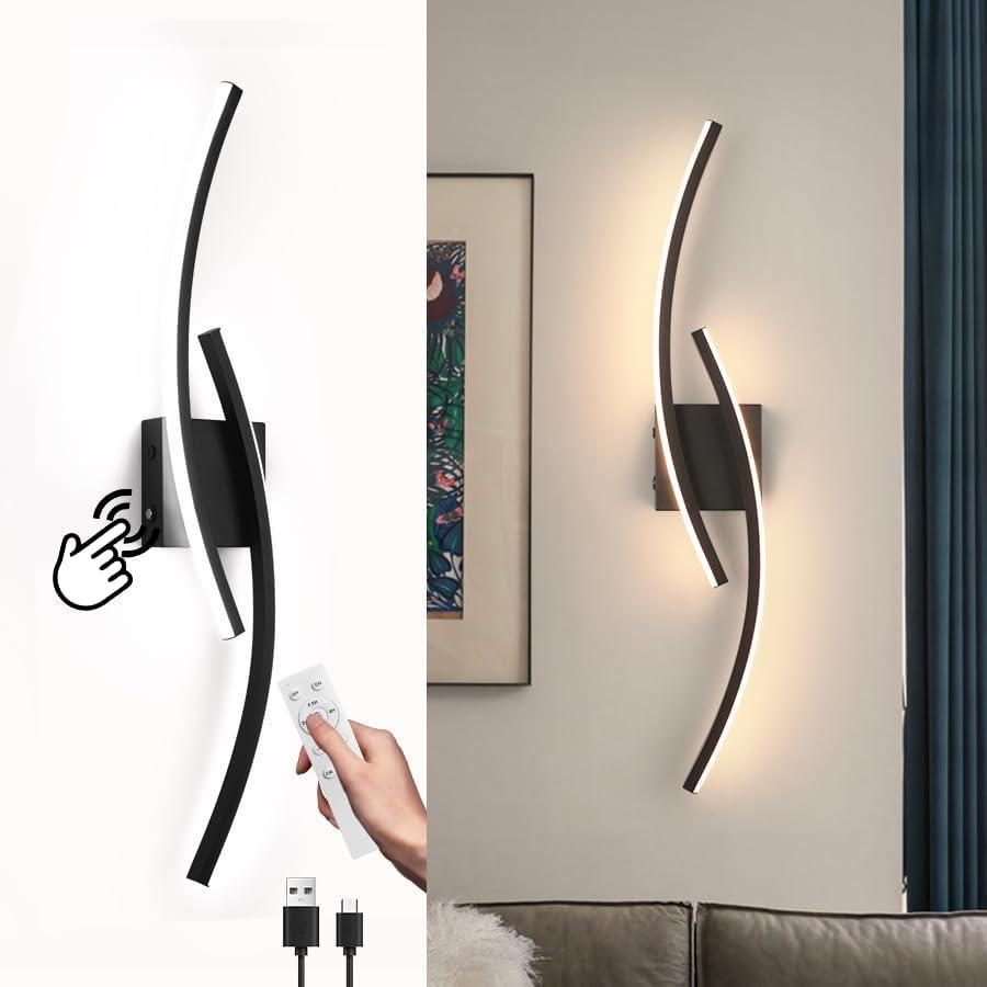 15000mAh Battery Operated Wall Sconce,Black Wall Sconces with Remote Control,3000K-6000K Modern LED Wireless Wall Light for Living Room, Hallway, Bedroom, 39.3 Inch (Rechargeable)