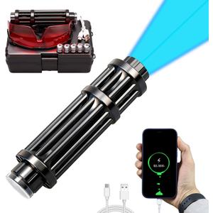 Blue Rechargeable LED Outdoor Flashlight, 6 Light Modes, Zoomable and Waterproof, Perfect for Camping, Hiking, and Fishing (USB Black)