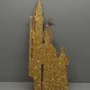 Large Castle Backdrop Stand Wooden Castle Fairytale Princess Birthday Party Decoration Photobooth Backdrop Centerpiece Supplies for Birthday Party Decorations (Gold)