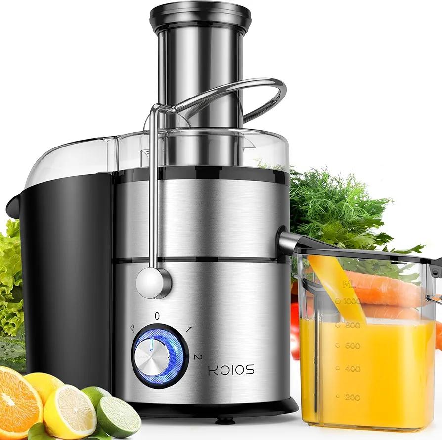 1300W KOIOS Centrifugal Juicer Machines, Juice Extractor with Extra Large 3inch Feed Chute, Full Copper Motor, Titanium-Plated Filter, High Juice Yield, 3 Speeds Mode,Easy to Clean with Brush,Non-BPA