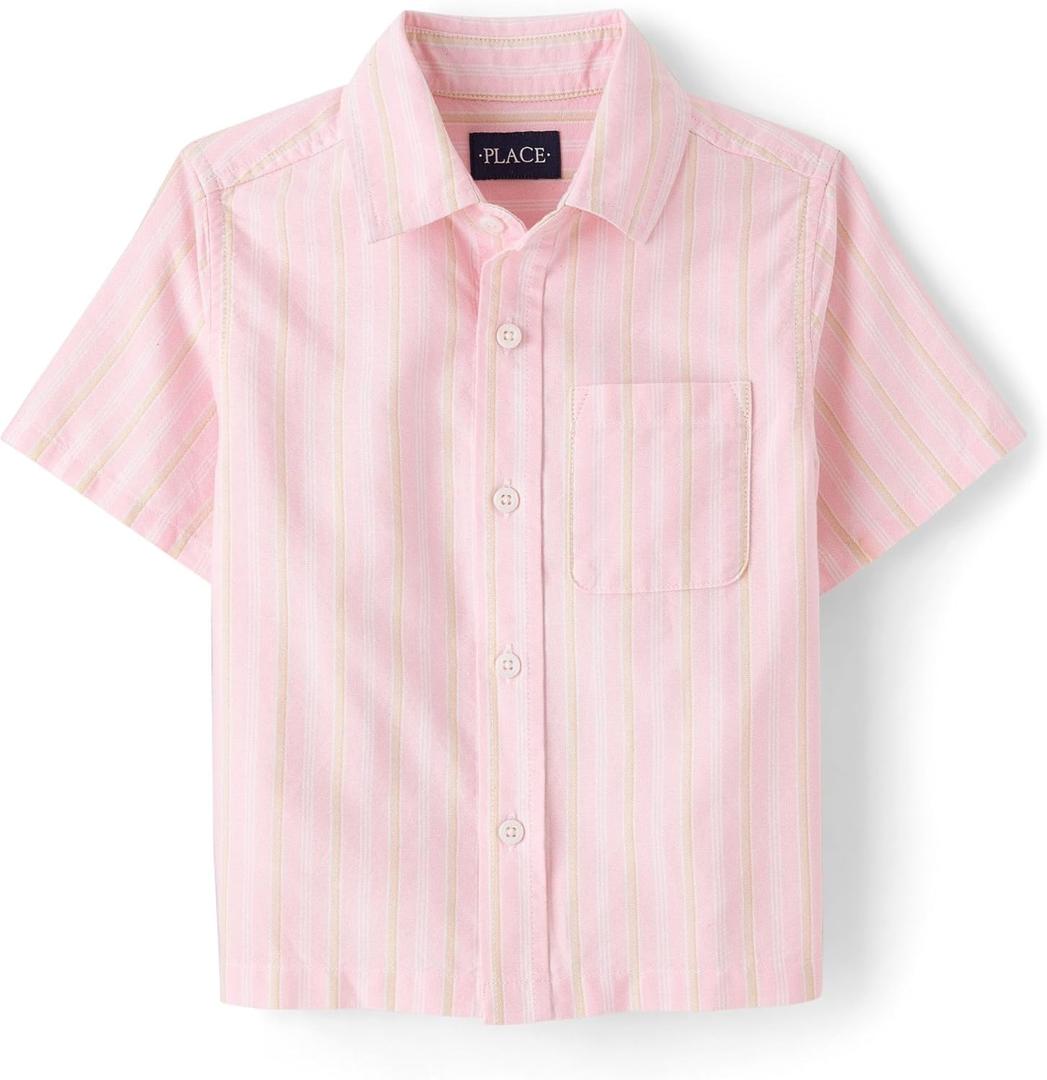 The Children's Place boys Short Sleeve Button Up Shirt (Medium)