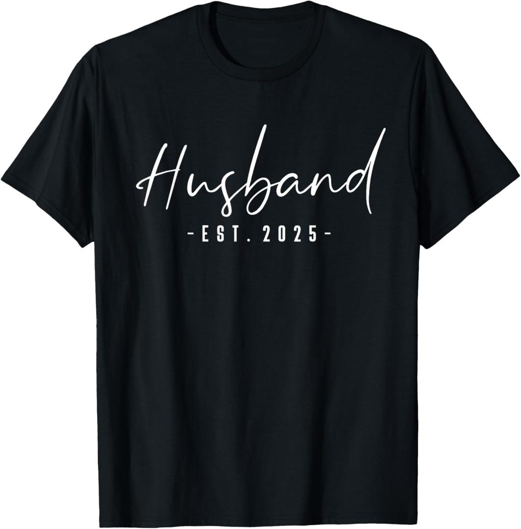 Couples Gifts For Husband And Wife Matching Husband Est 2025 Just Married Honeymoon Wedding T-Shirt M