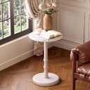 Round Side Table, 100% Solid Wood End Table, 5-Min Assembly, White