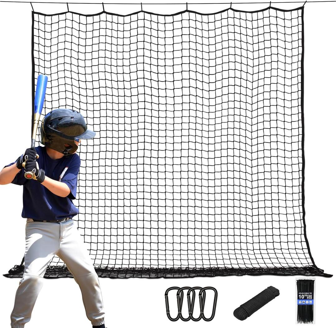 Baseball & Softball Backstop Nets, Heavy Duty Sports Practice Nets, Sports Netting Barrier,DIY Ball Net,Hitting Net for Baseball, Hockey, Soccer, LAX and More (10x10ft)