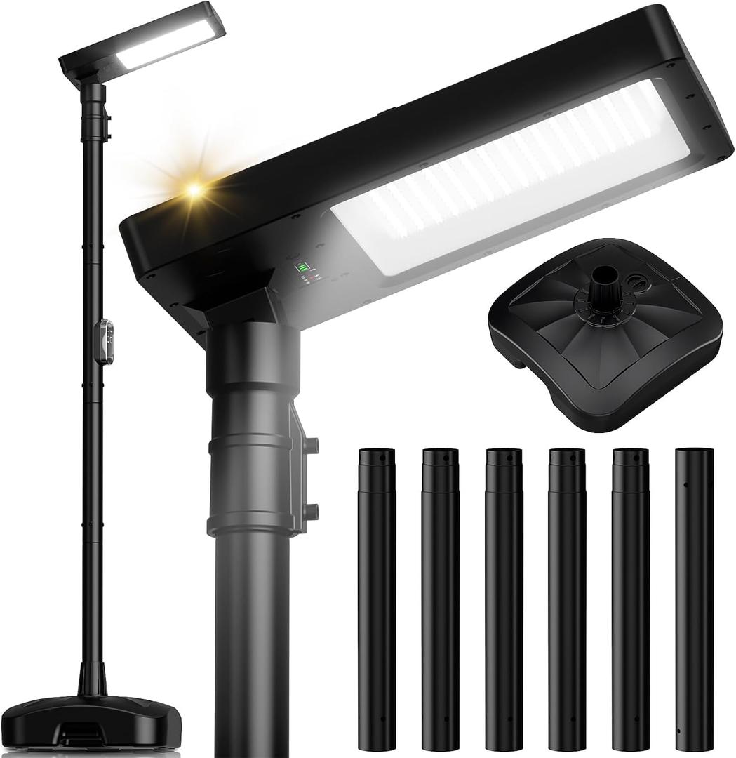 102" Solar Lamp Post Lights with Pole & Water Box Base, Outdoor IP65 Waterproof 3800LM 420 LEDs Solar Street Lights, Metal Flood Motion Sensor Lights for Yard, Garden, Patio, Lawn, Parking Lot