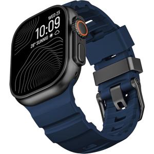Rugged Silicone Bands Compatible with Apple Watch Ultra 3/2/1 Band 49mm 46mm 45mm, Durable Adventurous Sport Rubber Strap with Metal Clasp for iWatch Series 11 10 9 8 7 SE(Blue, 42mm/44mm/45mm/46mm/49mm)