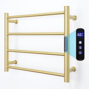 Gold Towel Warmers for Bathroom, Wall Mounted Hot Towel Racks, Heated Towel Drying Rack with Timer & Temperature Multi-Level Adjustable (4 Bars Brushed Gold D, Hardwired)