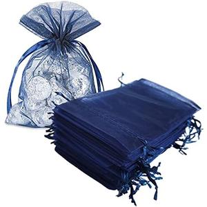 Gmnosuw Set of 50 Organza Drawstring Gift Bags for Jewelry,Toiletry,Sheer Fabric 4x6 Inch Mesh Navy Blue See Through Sack for Baby Shower,Christmas,Birthday,Party Favors,Wedding,Mothers Day,Halloween
