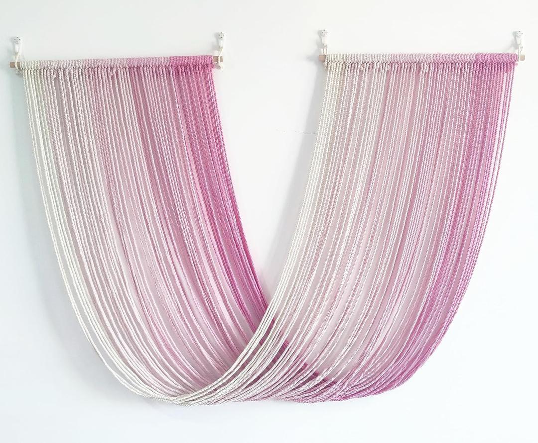 QULBUJ Dip Dye Large Macrame Wall Hanging Tie-Dye Yarn Tapestry Home Boho Wall Decor Ombre Art Headboard Bedroom Living Room 52" Wx34 L,Pink