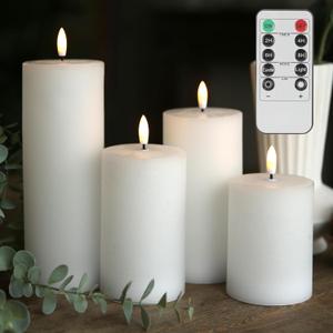 Flameless Candles, 4 Pack Battery Operated Candles with Remote, Real Wax LED Fake Candles with Timer Flickering for Christmas Wedding Home Party D3 H 5" 6" 7" 9" White