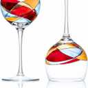 Victoria Barcelona Wine Glasses Hand-Painted Stemmed 14 oz Luxury Gift Women & Men Unique Art Gaudi Inspired by Sagrada Familia Red Murano Stained Glass Christmas Wedding Birthday Anniversary (Set 2)