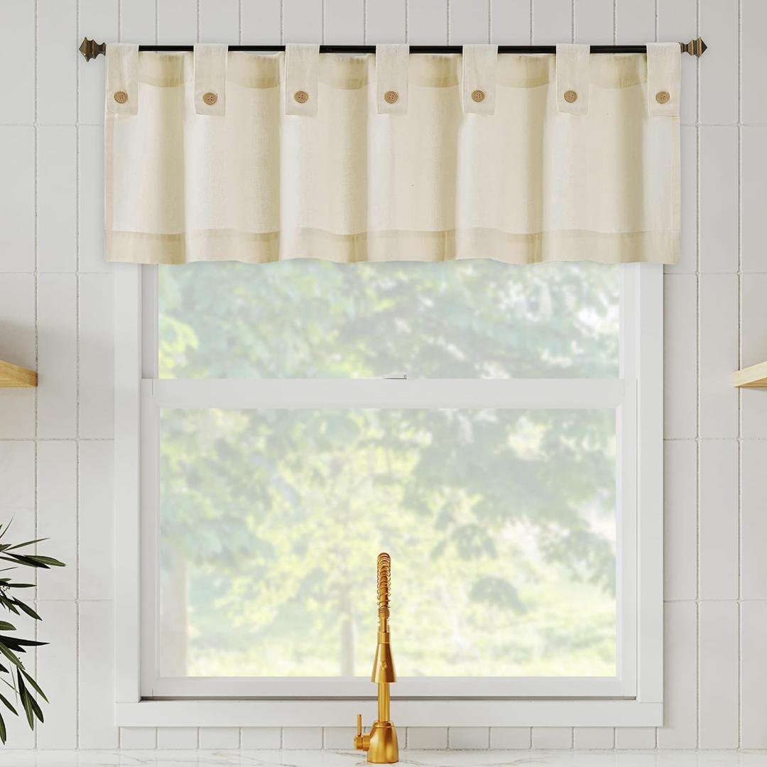 Archaeo Cotton Blend Button Tab Top Cafe Curtains, Valance, 54" x 14, Cream (54"W x 14"L (Pack of 1))