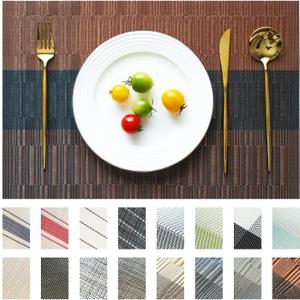 Placemats Set of 6 Vinyl/Plastic Woven Place Mats for Kitchen Table Indoor/Outdoor Washable Placemat Wipeable Dining Table Mats (Ombre Brown Black,6)