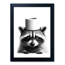Funny Bathroom Decor Wall Art, Cute Raccoon Toilet Paper Roll Canvas Wall Decor, Humor Farmhouse Animal Wall Art, Black and White Wall Art Decor, Modern Black Frame Canvas Prints Ready to Hang 16"x20"