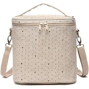 neatlife Lunch Bag for Women, Soft Linen Lunch bag with adjustable shoulder strap, Insulated Womens Lunch Bag for Work, Machine Washable Lunch Box with removable liner (Black Small Dots)