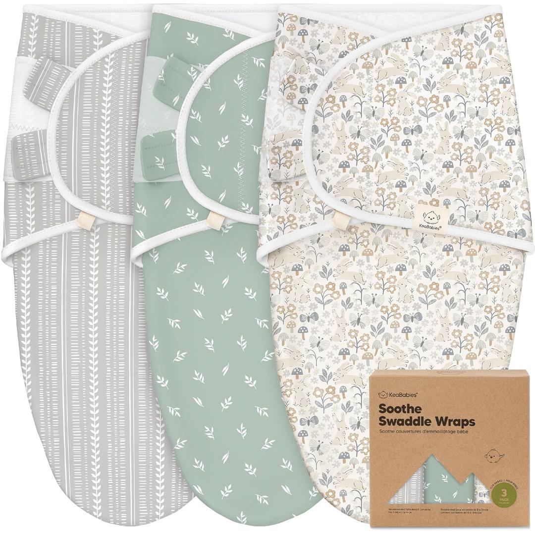KeaBabies 3-Pack Organic Baby Swaddle Sleep Sacks - Swaddles for Newborns, Infant 0-3 Months, Baby Girls, Boys, Soft & Snug Newborn Sleep Sack, Nursery Swaddling Blankets (Prairie) (One Size)