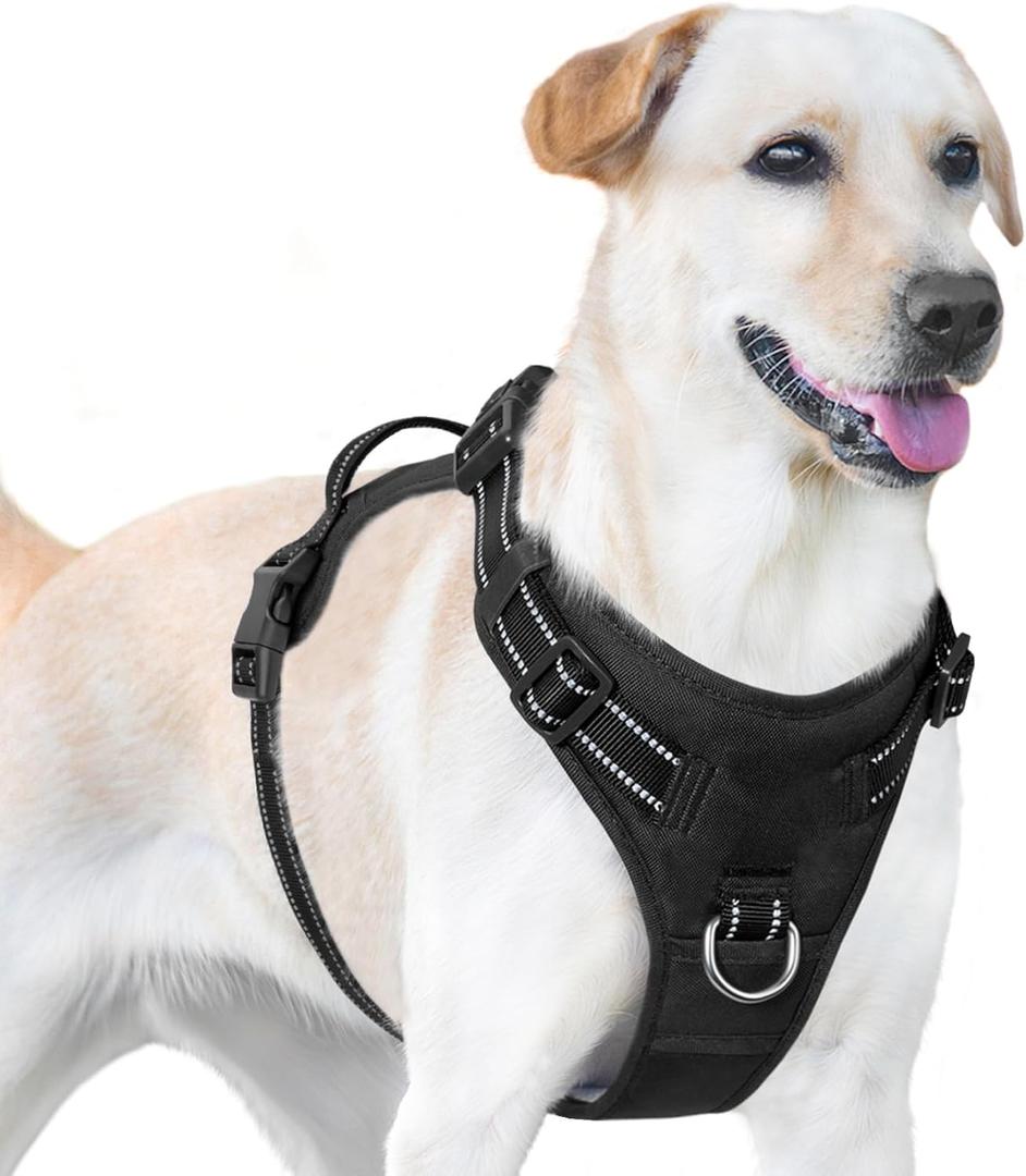 No Pull Dog Harness, Reflective Puppy Vest for Small Medium Large Sized Dog(Black,L) (L(Neck:20.9-31.5",Chest:24.8-37.4"))