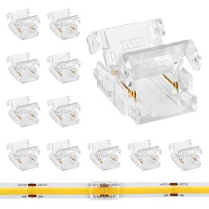 12Pcs 2Pin 10mm COB LED Strip Connectors Strip to Strip, 0-36V/5A Mini-Size Tool-Free Gapless Clip, Reusable Solderless for No Dark Area Connection in Channel