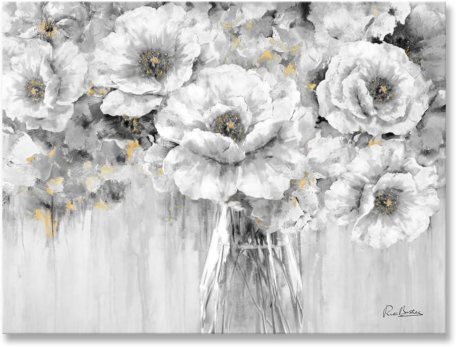 Woxfcart White Flower Canvas Wall Art, 24 x 32 Inch Black White Gold Floral Vase Print Modern Home Decor for Living Room Bedroom, Ready to Hang