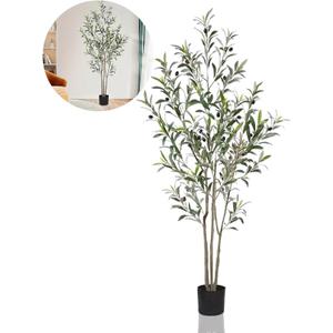 DEIKAL Artificial Olive Tree 6FT Tall Faux Silk Plant for Home Office Decor Indoor Fake Potted Tree with Natural Wood Trunk and Lifelike Fruits
