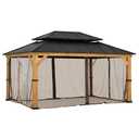 SUNJOY Replacement Mosquito Netting,Waterproof 4-Panel Screen Walls 12 x 16 ft Gazebo, Patio & Backyard Protection, Brown