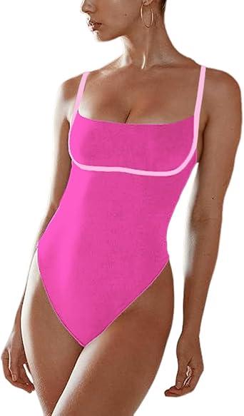 SherryDC Women's One Piece Swimsuit Cross Back Color Block High Cut Bathing Suit (Large, 130-rose Red)