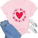 MAIHUN Valentines Day Shirt Love More Worry Less Shirts Women Happy Smile Face Tshirt Short Sleeve Casual Tee Tops Size XL