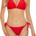 LIZENS Bikini Set for Women Tie Side Triangle String Sexy Swimsuit Womens Black Bikini Bathing Suit Tow Piece Bikinis Sets (Red, XL)