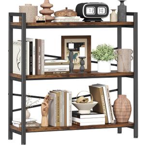 Book Shelf, 3 Tier Bookshelf 31.49" Width, Book Shelf Storage and Organization, Wooden and Metal Industrial Bookcase, Large Book Shelves for Home Living Room Bedroom Office Storage(Vintage), 3 Tier - 31.5" W