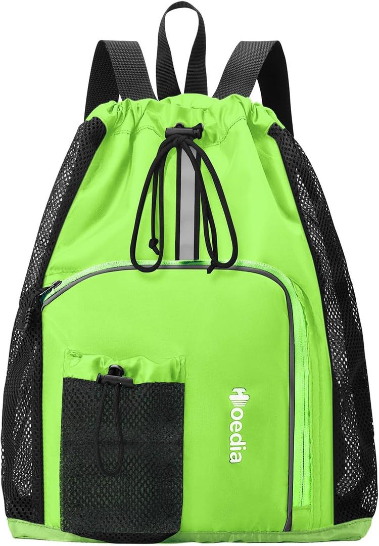 Hoedia Mesh Swim Bag Drawstring Backpack Beach Backpack for Swimming, Pool, Gym, and Workout Gear (Green)
