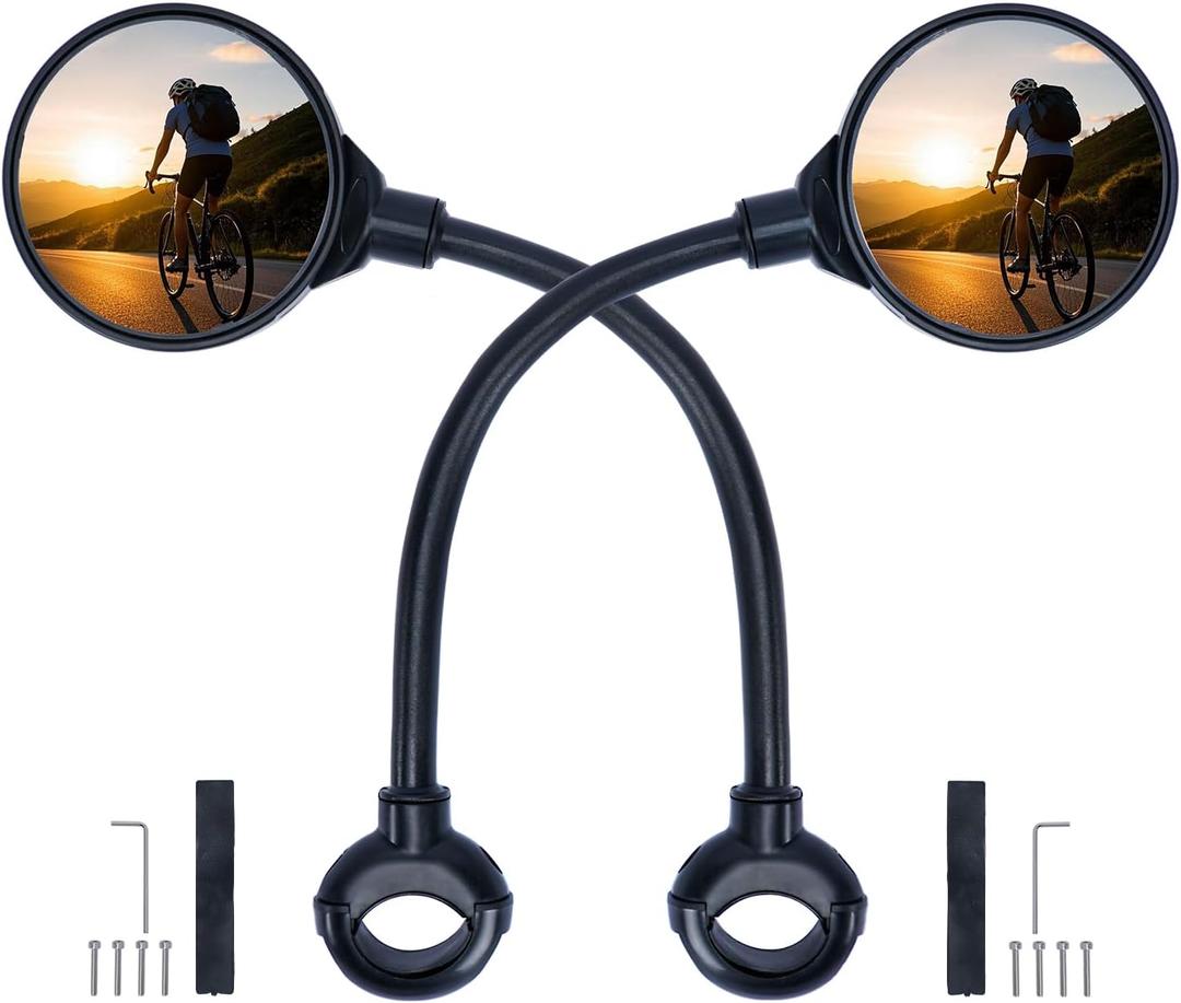 2 Pack Bicycle Mirror for Handlebars  Adjustable Bike Mirror Handlebar Mount, Wide Field of View for Safe Cycling, Easy Installation, Vibration-Free (Black-round)
