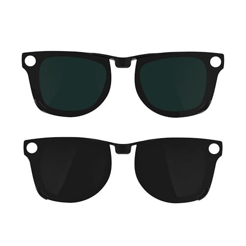 HIBLOKS 2Pcs Polarized Clip for Ray-Ban Meta Wayfarer RW4008 & Gen 2 RW4012 Large (53-22), Discoloration Clip-on Compatible with Meta Wayfarer Gen 2 Protect Your Eyes, Cool and Fashion (Black+Green)