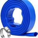 DAVCO 1.5" x 100 ft Pool Backwash Hose, Heavy Duty Reinforced Blue PVC Lay Flat Water Discharge Pump Hoses For Swimming Drain Pools and Clean Filters,with 1 Clamp