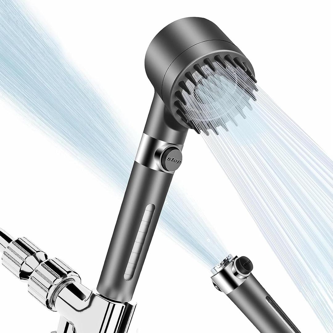 Filtered Shower Head with Handheld 3 Spray Modes High Pressure Shower Head with Filters Detachable Shower Head with 59 Hose/Bracket/Cotton Filters Power Wash for Hard Water with ON/OFF