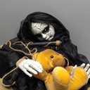 4.9FT Halloween Scary Decorations Outdoor,Hanging Swinging Doll Girl with Sound & Slap Activated/Creepy Sound/Light Up Eyes,Creepy Halloween Hanging Ghosts for Indoor, Outdoor,Haunted House Decor