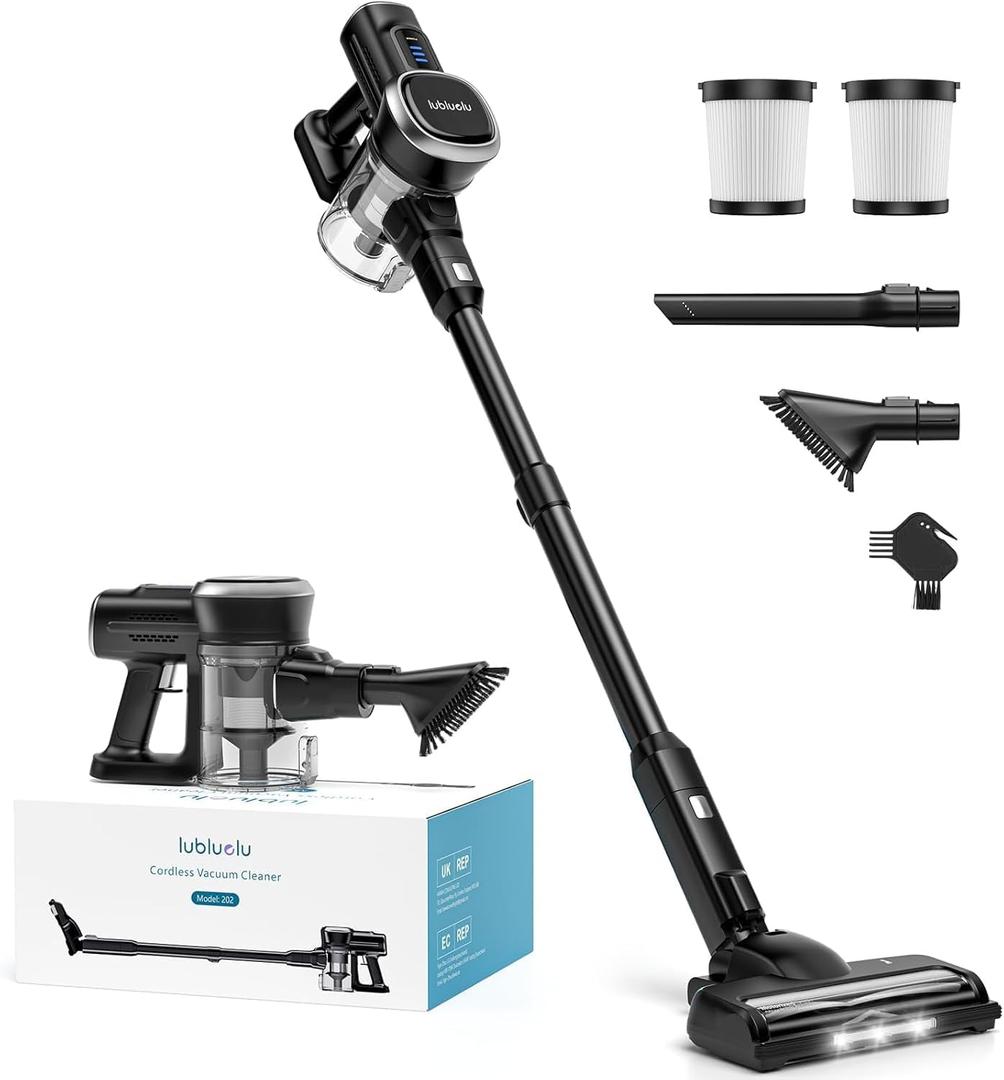Lubluelu Cordless Vacuum Cleaner, Max 50 Mins Runtime, Stick Vacuum with Touch Screen,Lightweight Vacuum for Carpet, Home Hardwood Floor and Pet Hair. (Black)