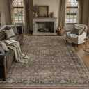 10x12 Washable Area Rug for Living Room Bedroom Vintage Brown Non Slip Carpet Traditional Retro Soft Low Pile Large Throw Rug for Dining Room Kitchen Office Indoor
