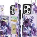 Shorogyt Compatible with iPhone 16 Pro Max Wallet Case with Card Holder - Cute Purple Flower Design Kickstand for Magnetic Clasp Back Flip Folio Leather Phone Covers for Women Men Girls
