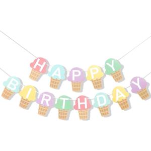 Ice Cream Birthday Banner Ice Cream Birthday Party Decoration for Cool Summer Baby Shower Supplies