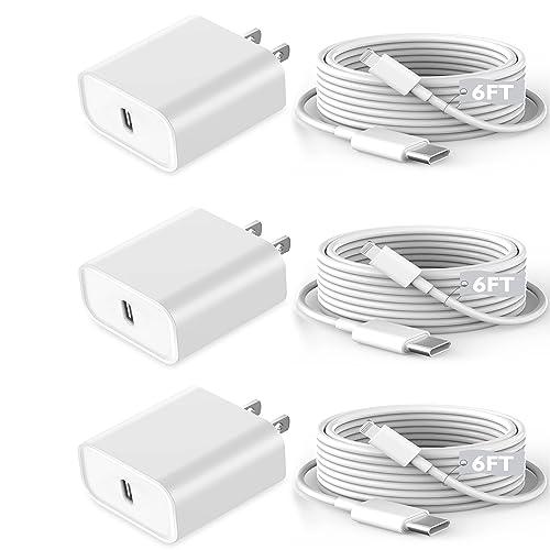 Long iPhone Charger, [MFi Certified] 3Pack 6FT i Phone Charging Cord with 3Pack USB C Wall Charger PD Adapter Compatible with iPhone 14/13 (Pro,Pro Max,Mini),11/11 Pro Max/Xs Max,iPad