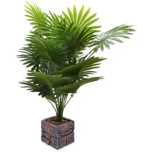 Tall Artificial Palm Tree with Realistic Leaves and Stone Textured Planter