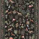 Washable Area Rug 5'7' Black Boho Floral Large Animal Botany Living Room Rug Cheetah Flamingo Non-Slip Soft Colorful Oriental Vintage Bedroom Carpet Dining Room Nursery Home Office Indoor Decor