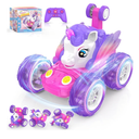 Remote Control Car for Girls 3 4 5 6 7 8 9 Years Old, Unicorn Gift RC Stunt Car with Colourful Lights Kids Toy Birthday Xmas Stocking Filler Outdoor Game Monster Truck Pink
