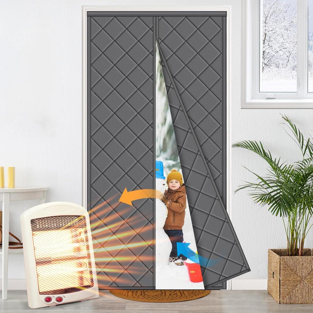 PIGETALE Insulated Door Curtain Fit Door 36"x80", Weatherproof Oxford Fabric Magnetic Thermal Cover for Winter/Front/Back Doors, Self-Closing Doors Net Screen Doorway Curtain, Keep Cold Drafts Out (38"W x 82"L (Pack of 1))