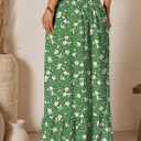 BLENCOT Long Skirts for Women Boho High Waisted Skirt Spring Summer Floral Print Smocked A Line Maxi Skirt Green X-Large (Green, XL)