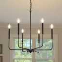 Modern Black Chandelier for Dining Room, Metal 6-Light Kitchen Light Fixtures, Farmhouse Candle Hanging Pendant Light for Living Room Entryway Foyer Bedroom (Bulbs Not Included)