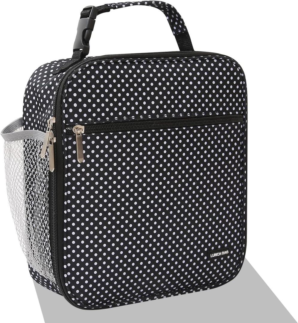 Lunch box Lunch bag for men women Insulated Lunchbox Lunch bags for Work Picnic Travel (Black Polka Dot)